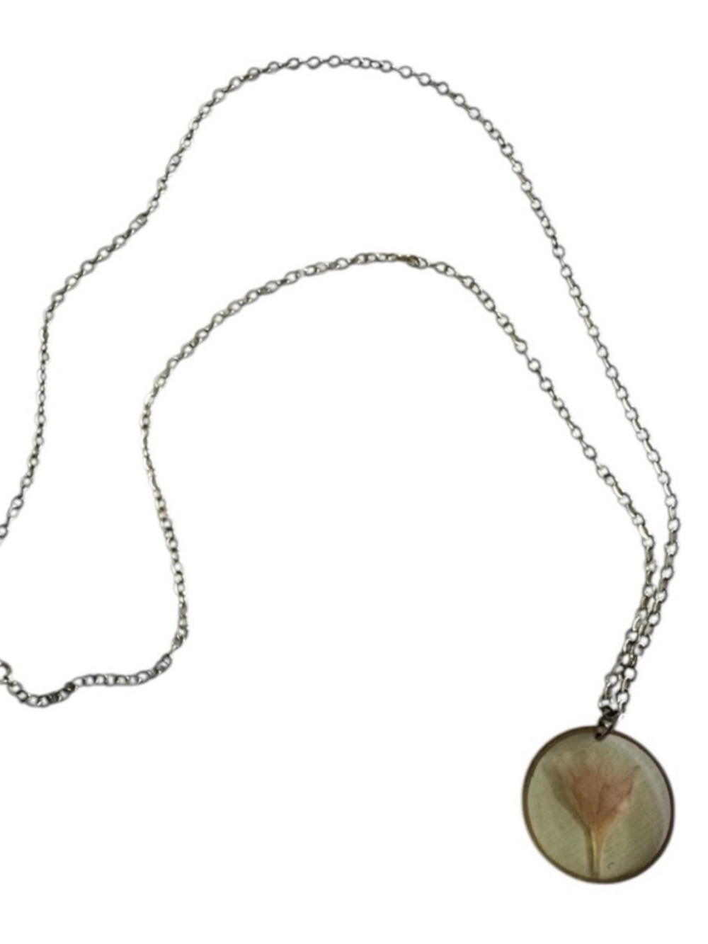 🌸 VTG Pressed Pink Flower Petal Resin Gold Minimalist Necklace